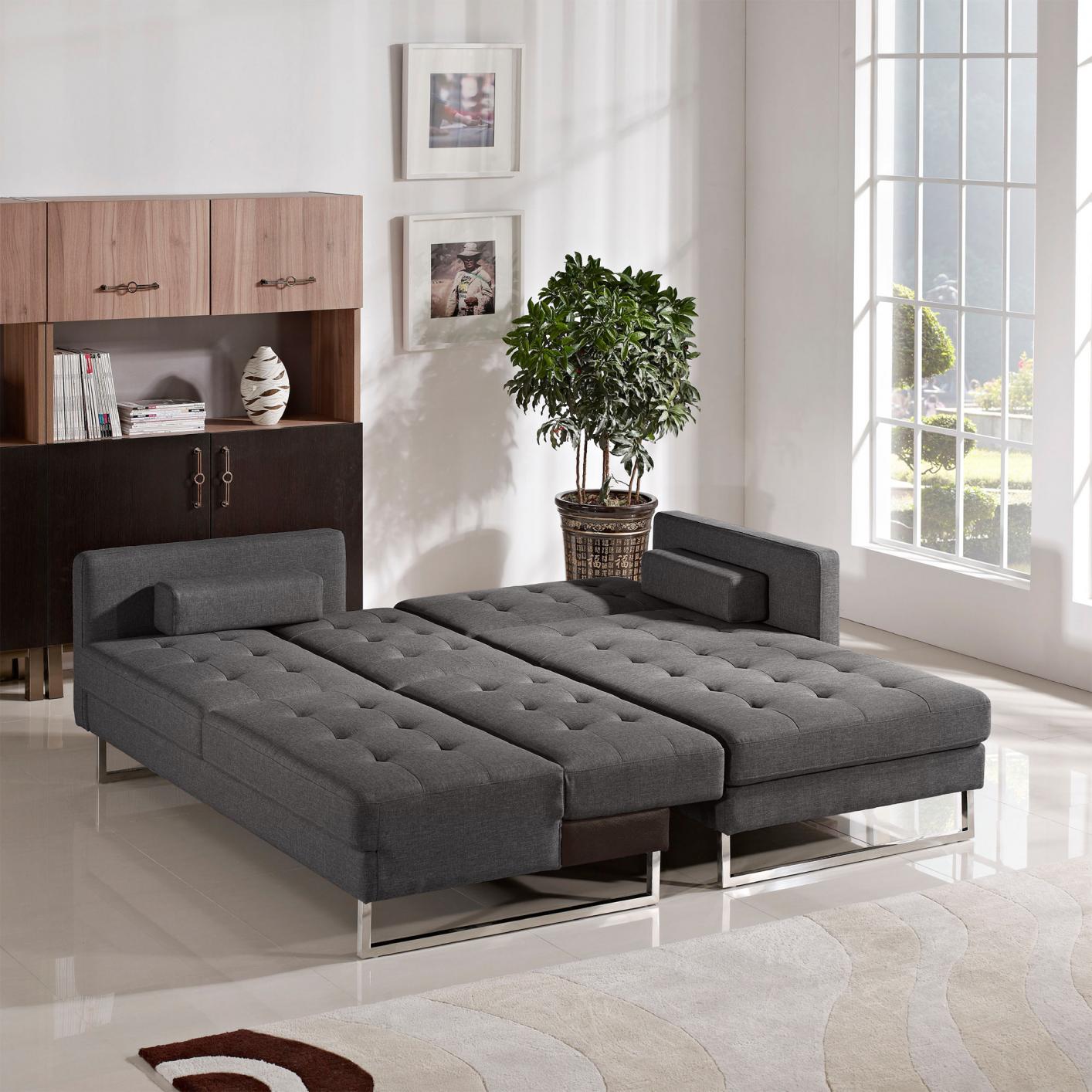 ... opus grey fabric sectional sofa bed ... HSRKFMG