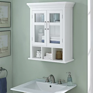 bathroom cabinets wyndenhall hayes two door bathroom wall cabinet with cubbies in white OIJIFGK