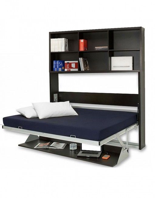 bed desk opened-horizontal-murphy-bed-desk-with-vertical-shelving- GBZQVJQ