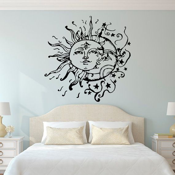 bedroom wall art sun and moon wall decal- sun moon and stars wall decals ethnic decor- KOZCTQD