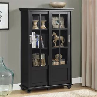bookcases with glass doors ameriwood home aaron lane black bookcase with sliding glass doors LNCFOKB