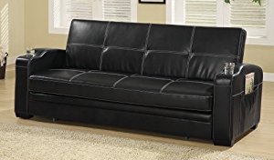 coaster fine furniture 300132 faux leather sofa bed with white stiching,  black OVBREID
