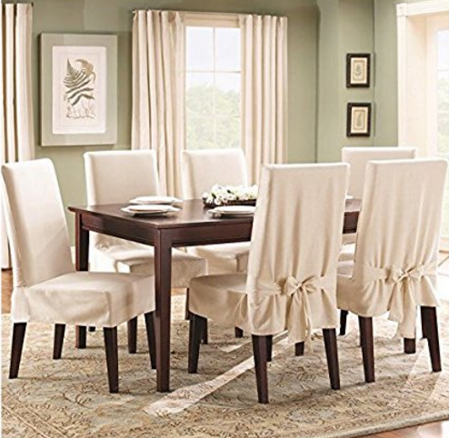 dining room chair covers sure fit cotton duck shorty dining room chair cover, natural VWHORQU