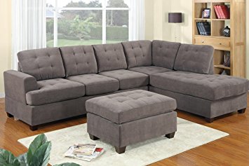 gray sectional sofa 3pc modern reversible grey charcoal sectional sofa couch with chaise and  ottoman ZJGUGDO