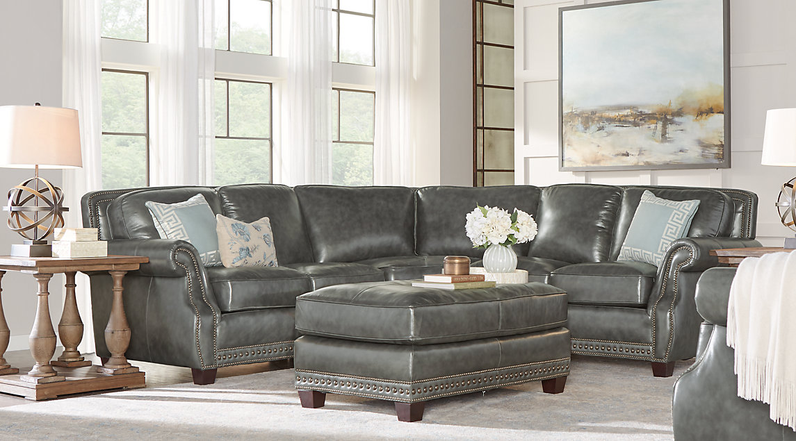 gray sectional sofa frankford charcoal 4 pc leather sectional living room AYTFYRW