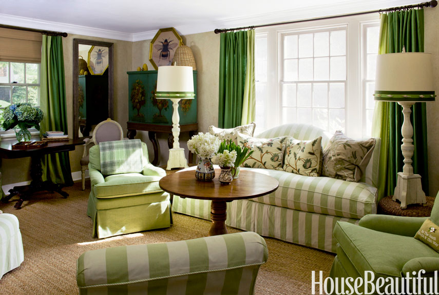 green living room green stripe furniture in room FMKQLVK