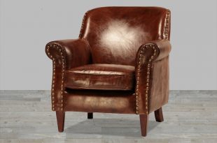 hand finished vintage leather club chair with antique brass nailheads KBAUDMG