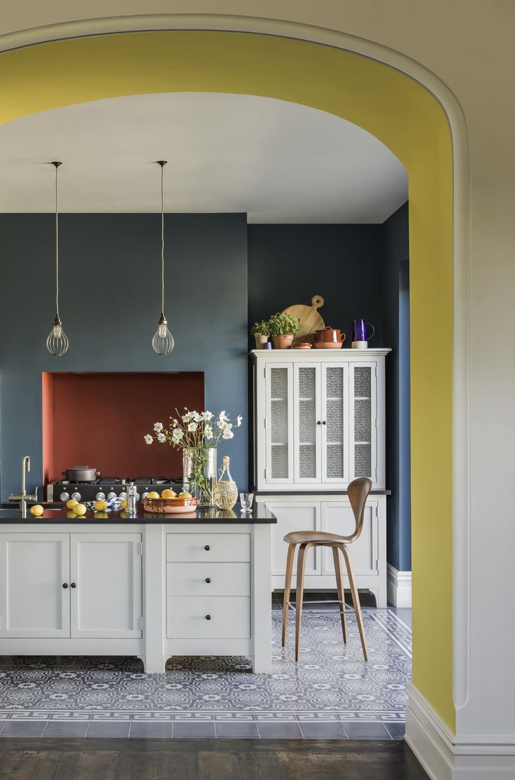 kitchen colour colour block kitchen with yellow, teal and terracotta accents. a bright and AQXNRMT
