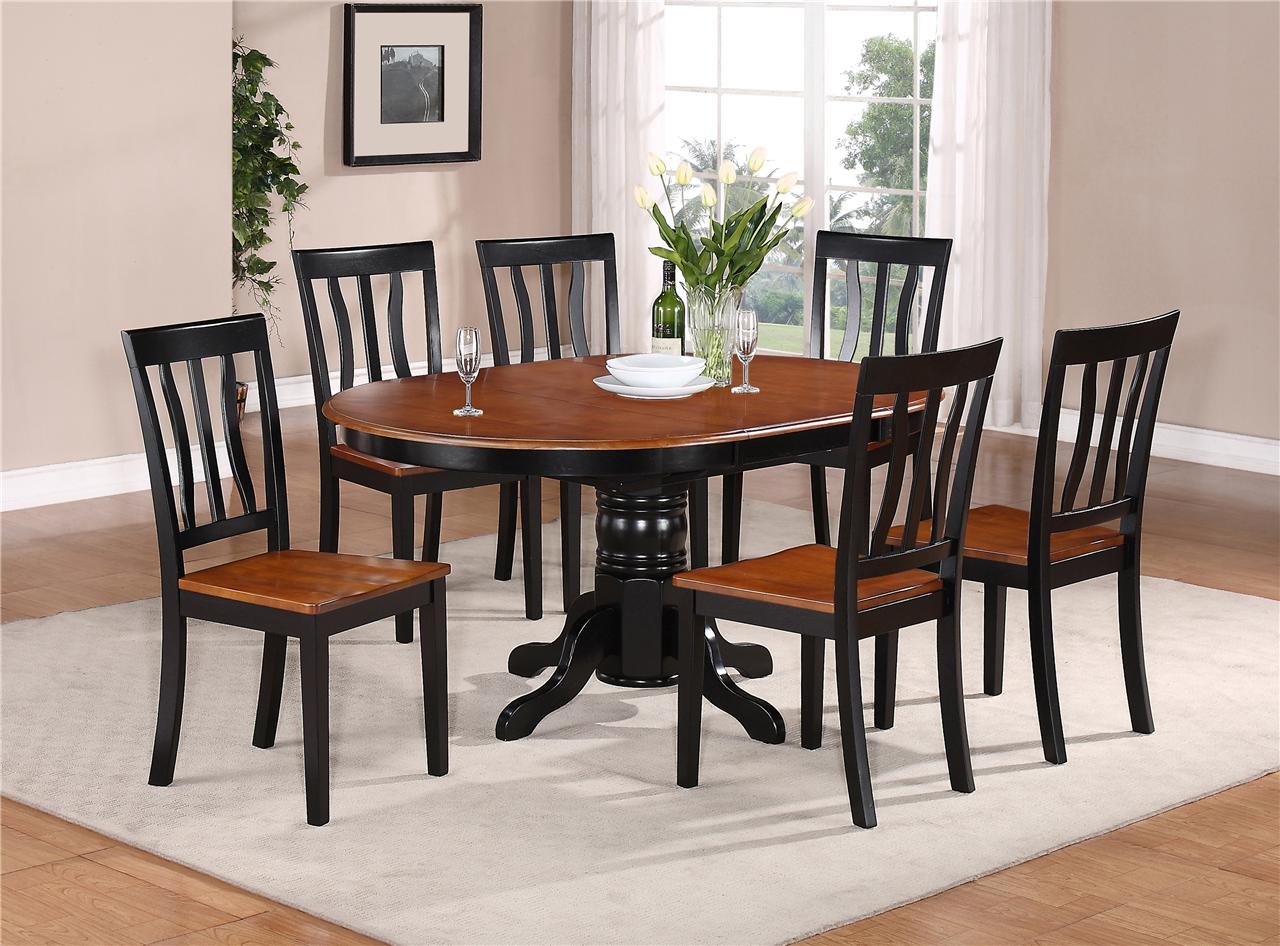 kitchen tables sets details about 7-pc oval dinette kitchen dining set table w/ 6 wood seat NKCTGRM