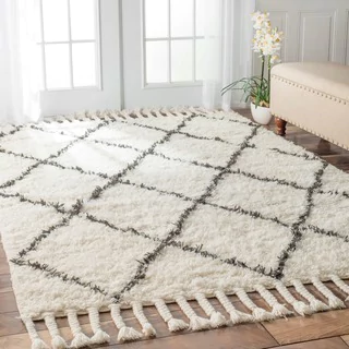 moroccan rug nuloom hand-knotted moroccan trellis natural shag wool rug (5u0027 x ... BVFVRWZ