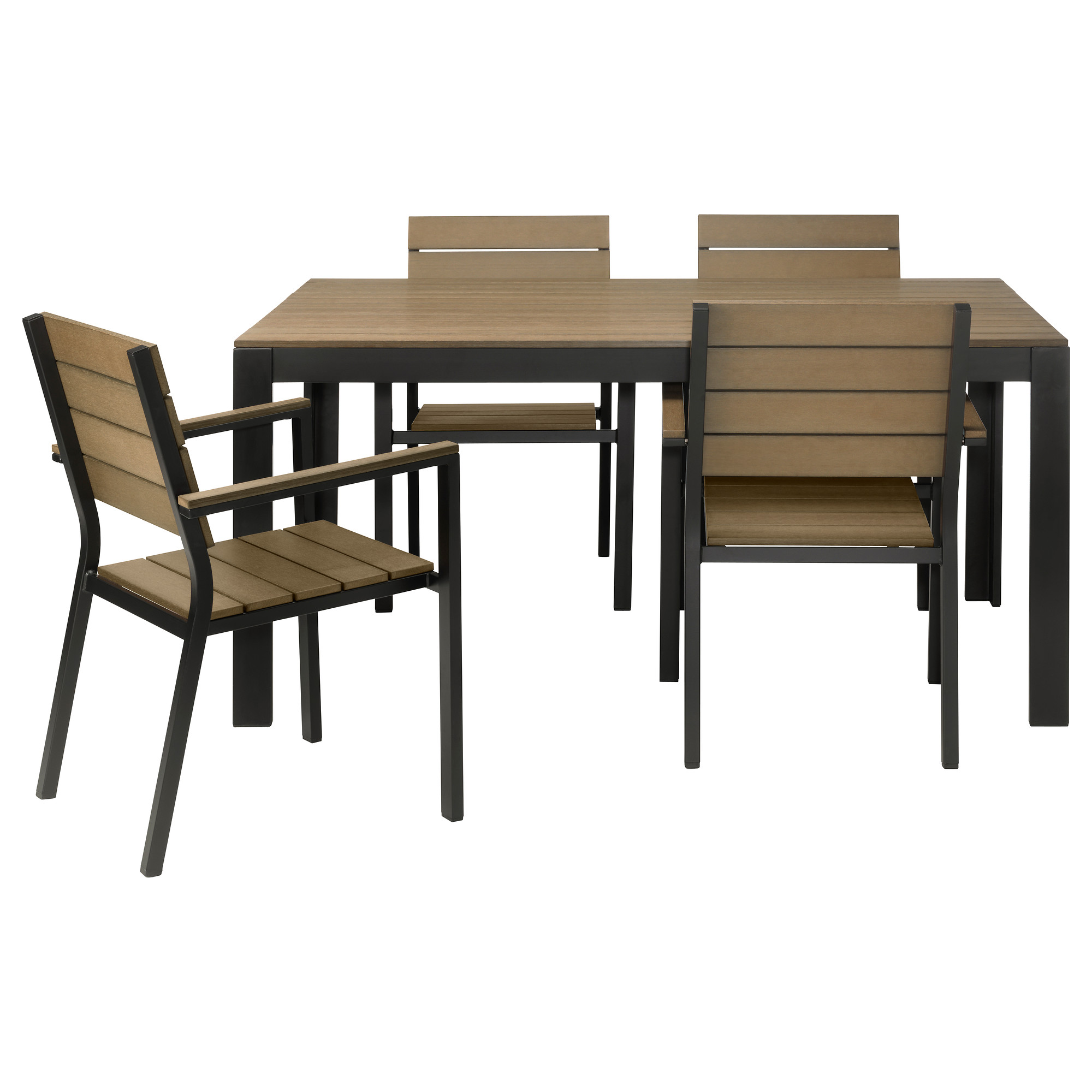 outdoor table and chairs falster table and 4 armchairs, outdoor, black, brown AWHXQBR