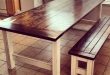 rustic dining table stained and distressed farmhouse table and bench | do it yourself home FRCKEOT