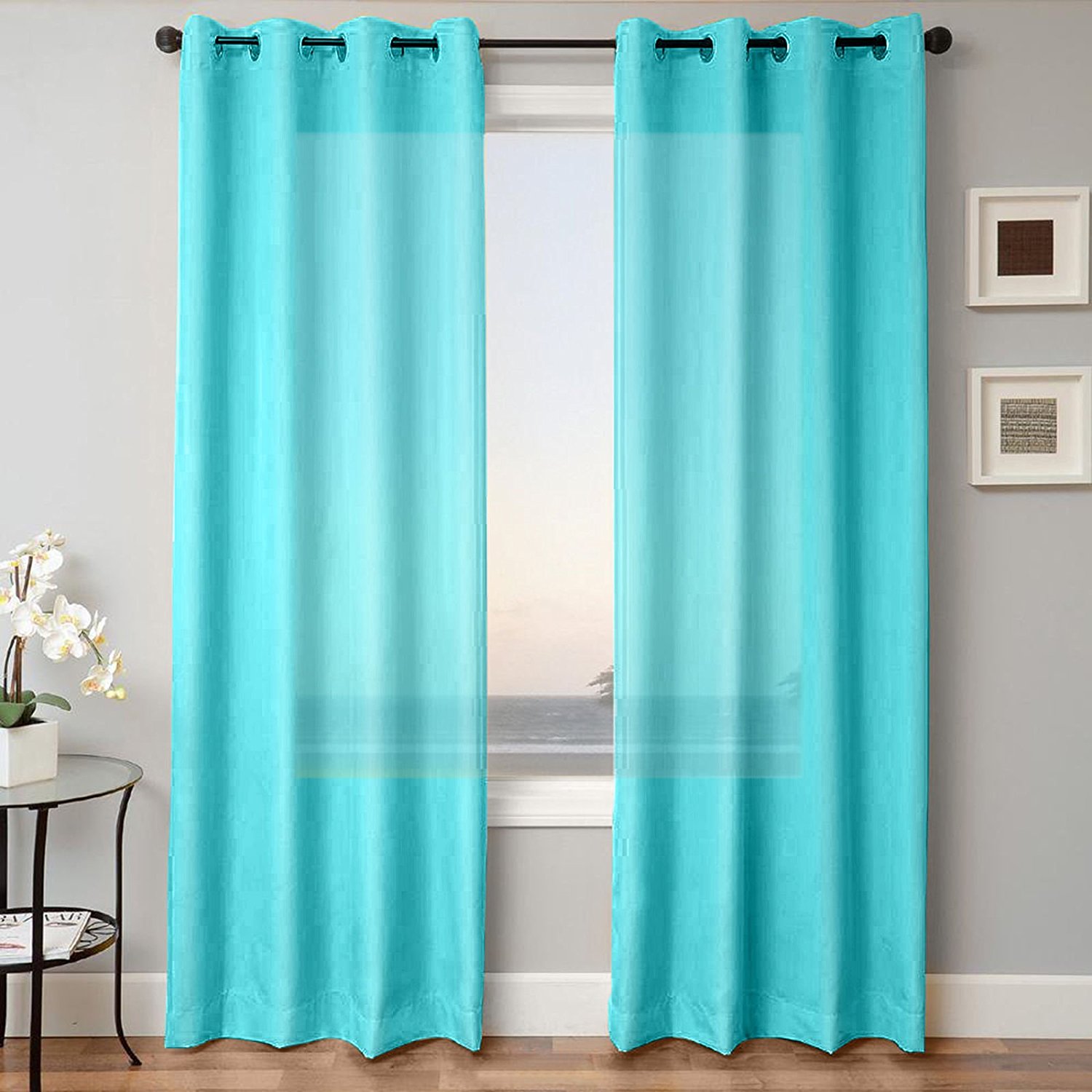 turquoise curtains 2 panel mira solid turquoise semi sheer window faux silk antique bronze HXRALLI