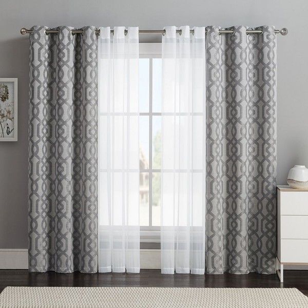 window panels vcny 4-pack barcelona double-layer curtain set, gray ($32) ❤ SUFNWEP