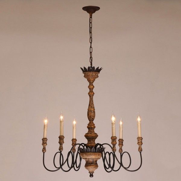 wood chandelier antique 6-light candelabra rust metal wooden chandelier in distressed  finish 34 NRWBYKI