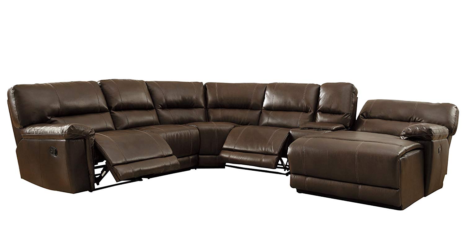 amazon.com: homelegance 6 piece bonded leather sectional reclining sofa  with chaise, brown: AAUYHVU