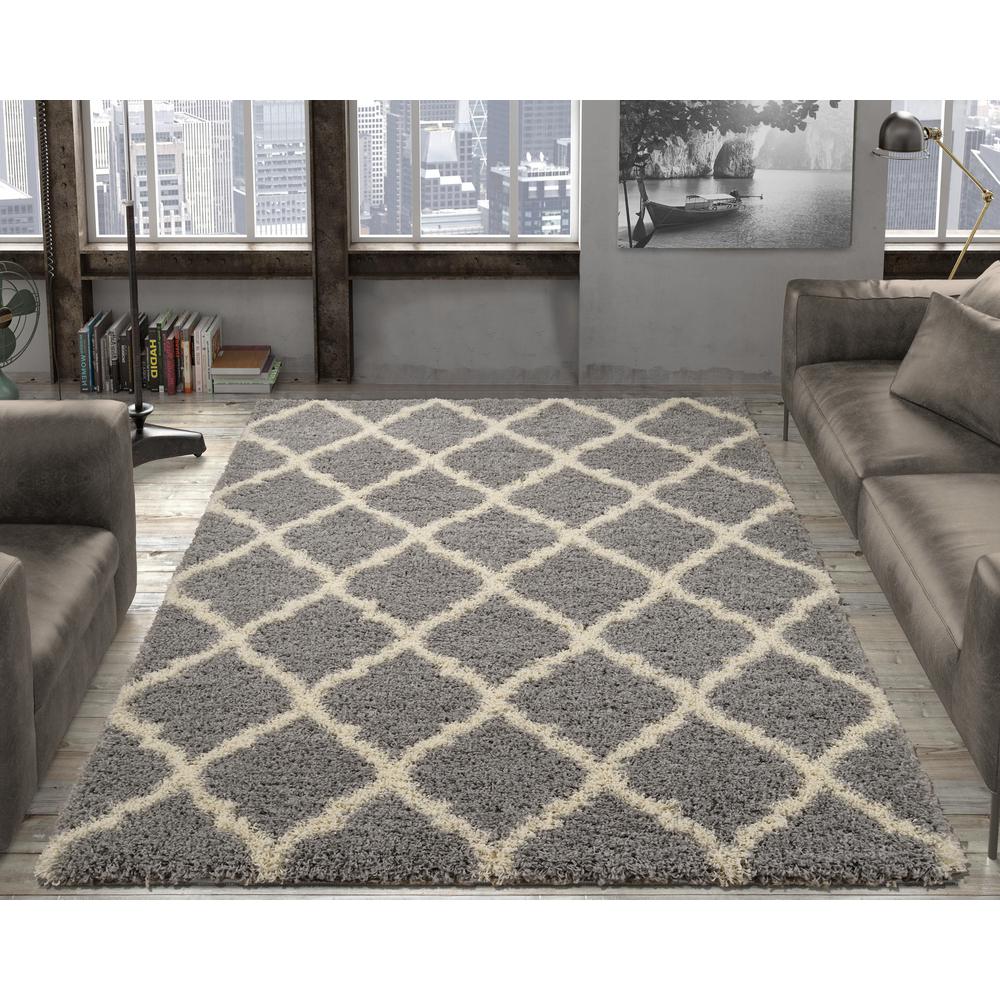 Area carpets ultimate shaggy contemporary moroccan trellis design grey 8 ft. x 10 ft. area BYESCSS