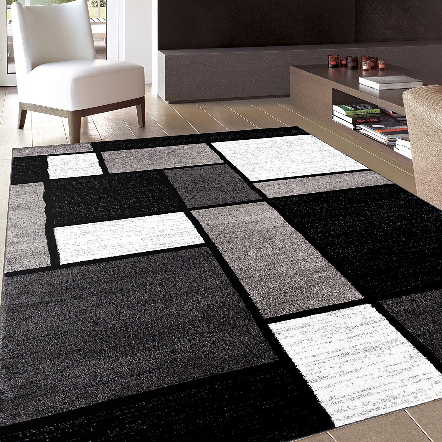 best rugs black and white area rugs amazon.com: rug decor contemporary modern boxes  area JHUTXKK