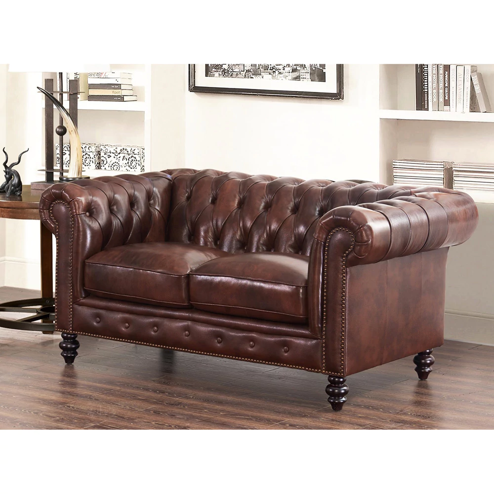 Brown leather loveseat abbyson grand chesterfield brown top grain leather loveseat - free shipping  today YMANMTO