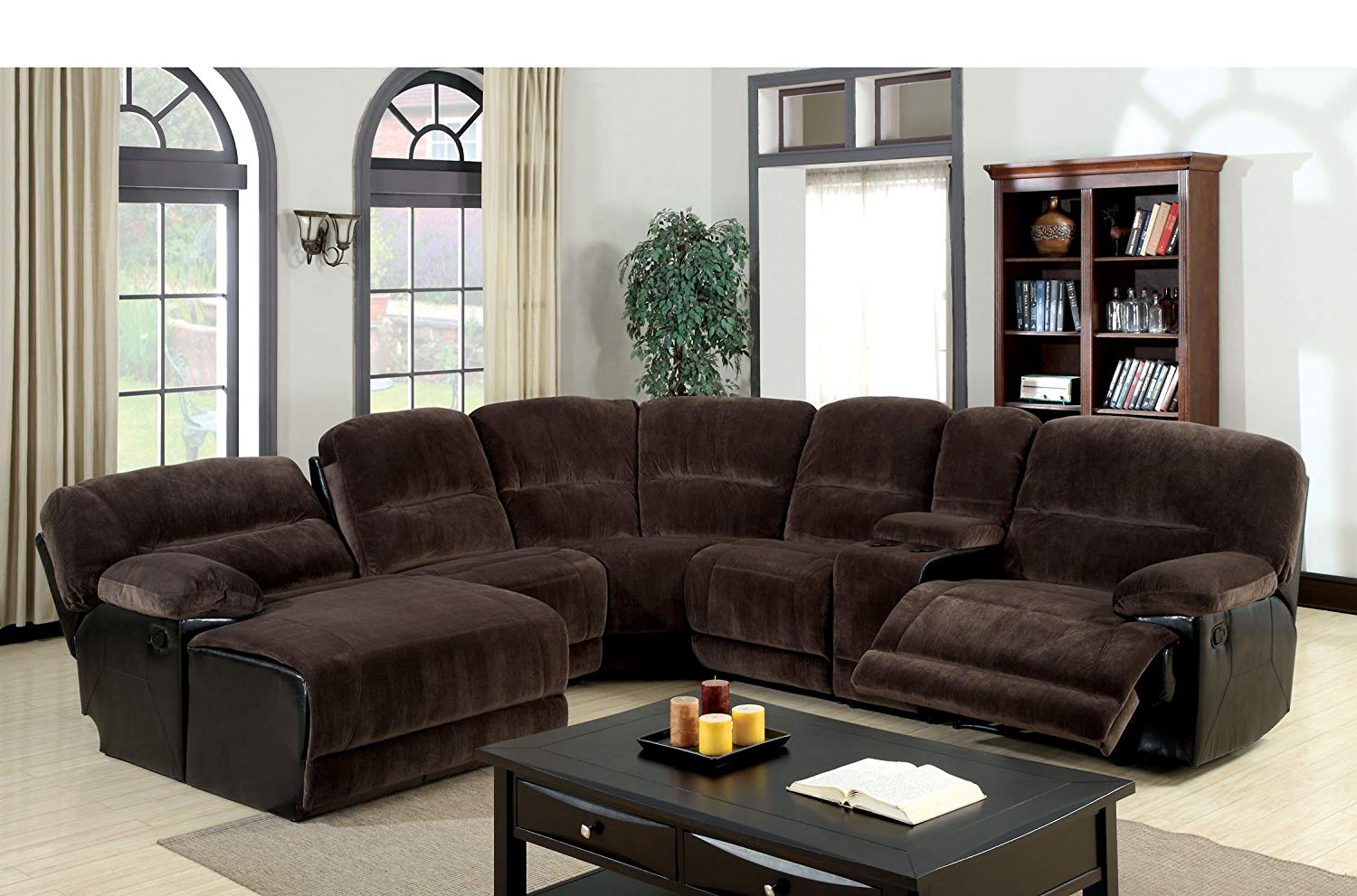 brown sectional sofa amazon.com: furniture of america ladden elephant skin microfiber sectional  sofa with 2 MZCOLJG