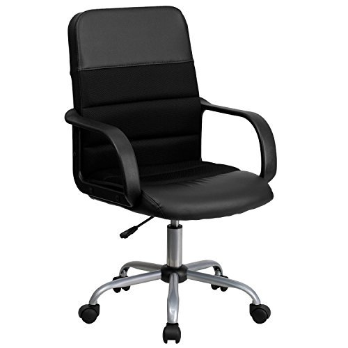 chairs for office flash furniture mid-back black leather and mesh swivel  task ZFFDGXF