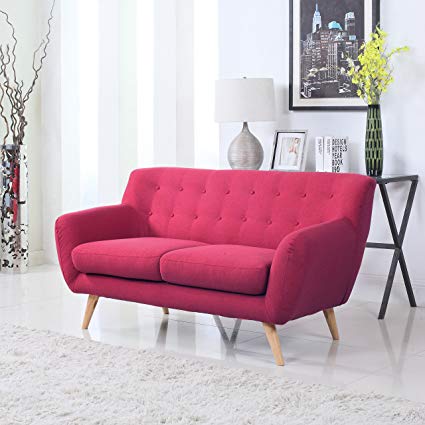 design loveseat mid-century modern linen fabric sofa, loveseat in colors light grey, polo  blue NEPEFDN