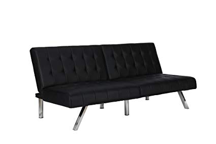 dhp emily futon sofa bed, modern convertible couch with chrome legs quickly KULRLTX