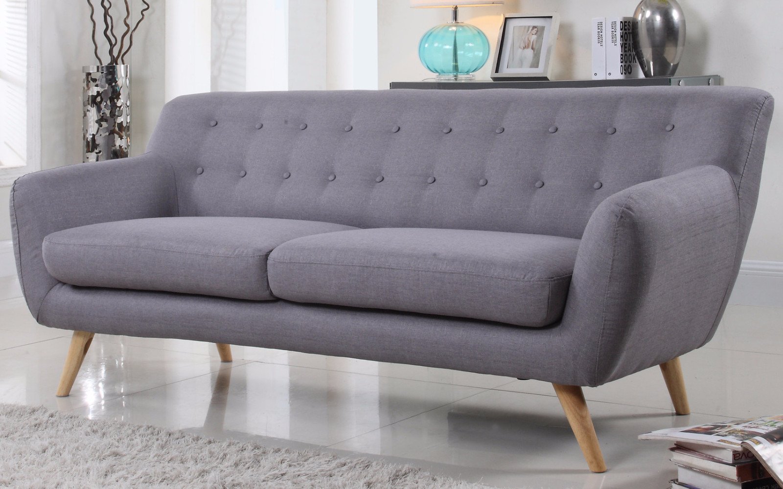 fabric couches ... nico mid century modern fabric sofa in light grey ... WGZHHAT