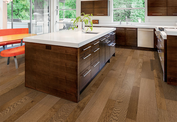 hardwood floor ideas multi-tone engineered wood flooring in a kitchen. VLTPGZJ