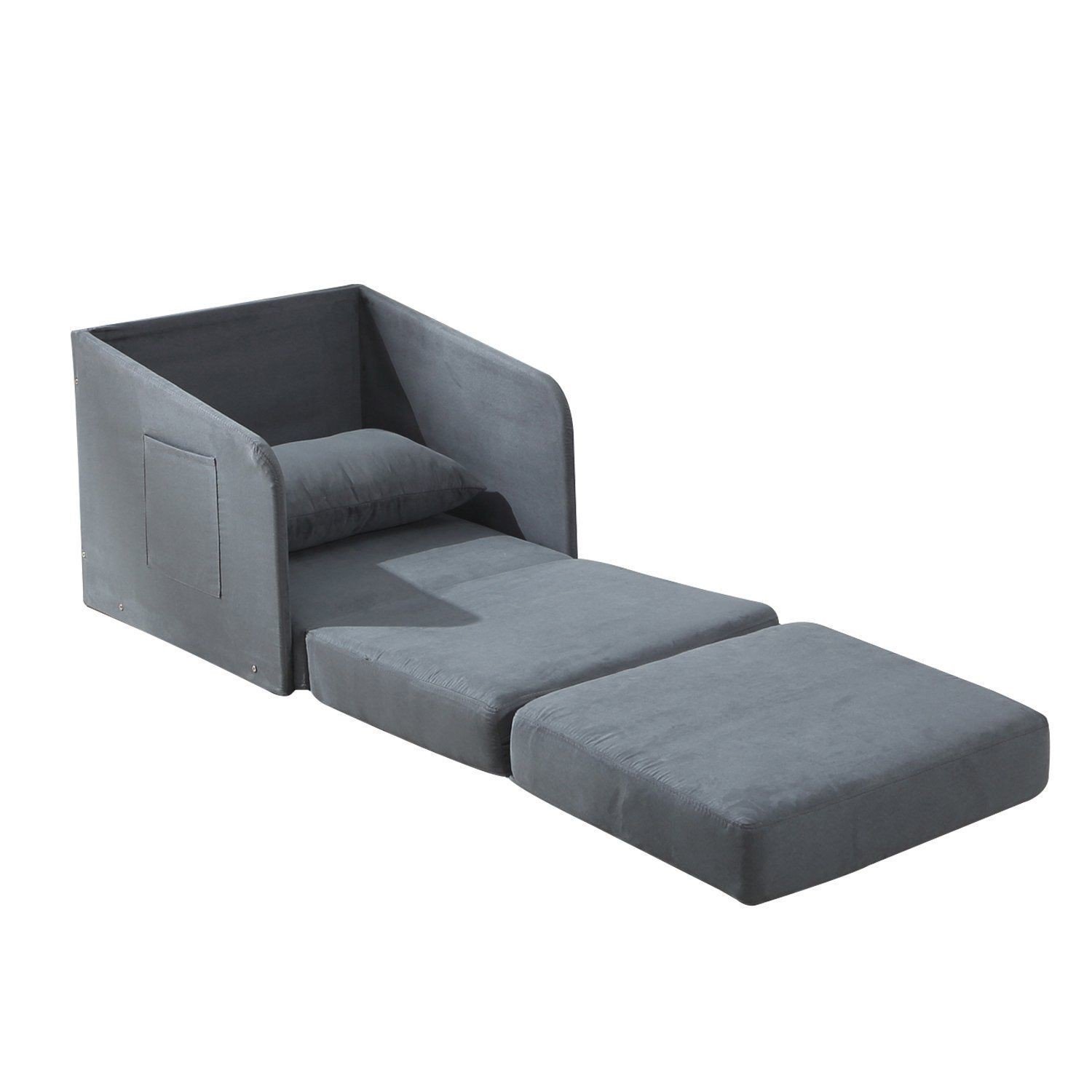 homcom faux suede single sofa bed w/pillow-grey TEDFTHG