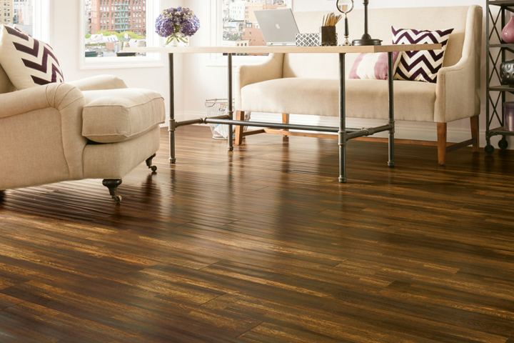 laminate wood flooring ideas hand-scraped laminate in the living room - l6623 burnt ombre ZXNQNFT