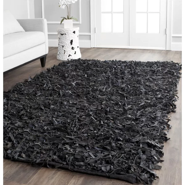 Leather shag rugs safavieh handmade metro modern black leather decorative shag rug ... CCWPQNG