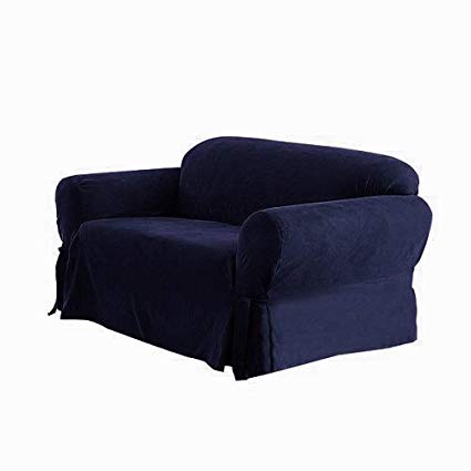 micro suede solid navy blue loveseat slipcover - 1 piece couch cover YQGRXIJ