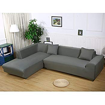 sectional couch covers premium quality sofa covers for l shape, 2pcs polyester fabric stretch  slipcovers BKYESUM
