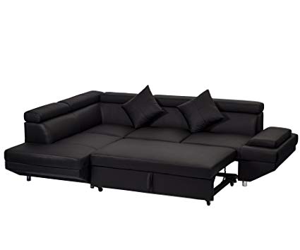 sectional sofa bed corner sofa bed, 2 piece modern contemporary faux leather sectional sofa  black BIGCRIJ