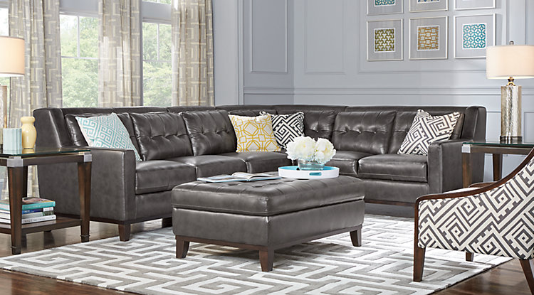 sofa couch for living room reina point gray leather 4 pc sectional KZDLRYO