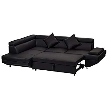 Sofa leather bed corner sofa bed, 2 piece modern contemporary faux leather sectional sofa  black YUJXWRU