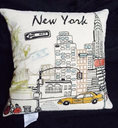 NEW CYNTHIA ROWLEY New York Scene Embroidered Feather Pillow 20 .
