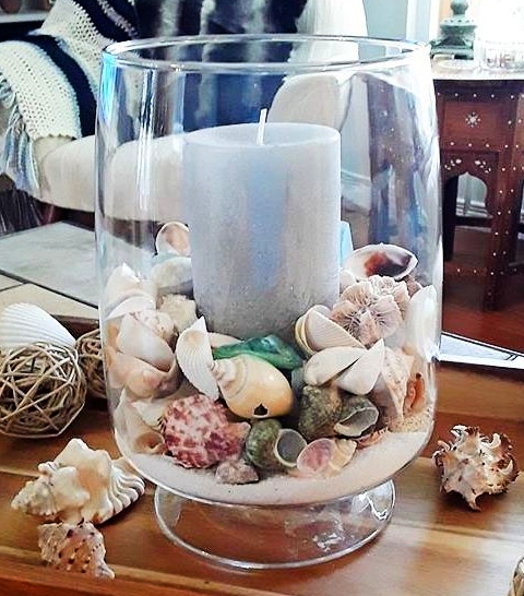 Clear Glass Hurricanes | Decorating Ideas with Candles, Beach Sand .