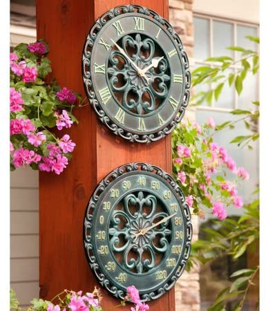 Amazon.com : Rustic Antique Outdoor Wall Clock and Thermometer Set .