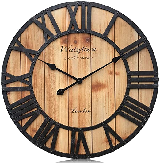 Amazon.com: Westzytturm Extra Large Wall Clock Wood Rustic .