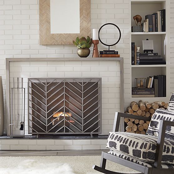 Chevron Fireplace Screen + Reviews | Crate and Barrel in 2020 .