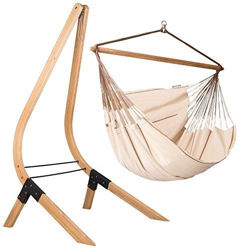 Organic Cotton Lounger Swing Hammock Chair with Spruce Stand .
