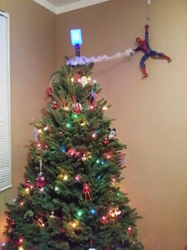 Superhero christmas tree. Spidey was a nice touch. | Spiderman .